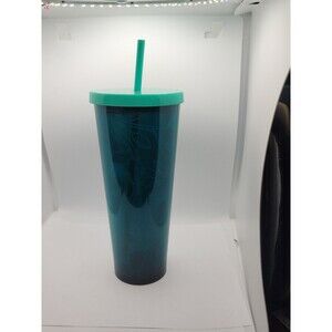 Starbucks 2018 Teal Blue Green Floral Vine Acrylic Cold Cup 24 oz Venti Tumbler